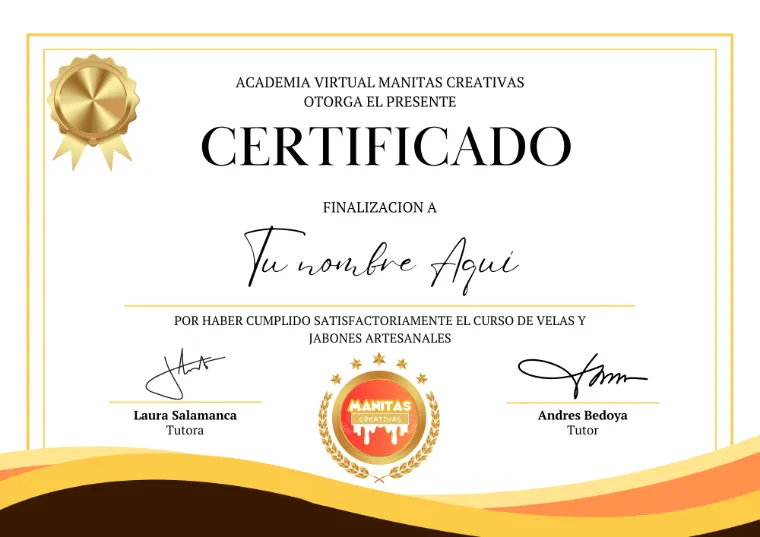 Ejemplo del certificado de culminación del curso de velas y jabones artesanales