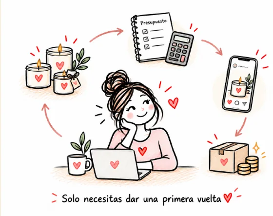 Ciclo del método: preparar, calcular presupuesto, publicar en el celular y entregar pedidos. Solo necesitas dar una primera vuelta.